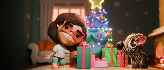 Fun cartoon image of a girl and her pet zebra